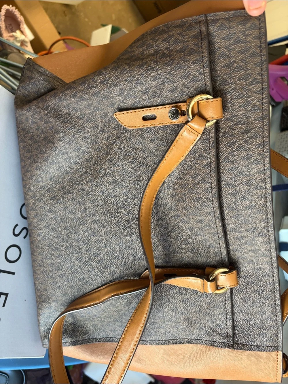 Michael Kors Brown & Tan Logo Tote Messenger Bag